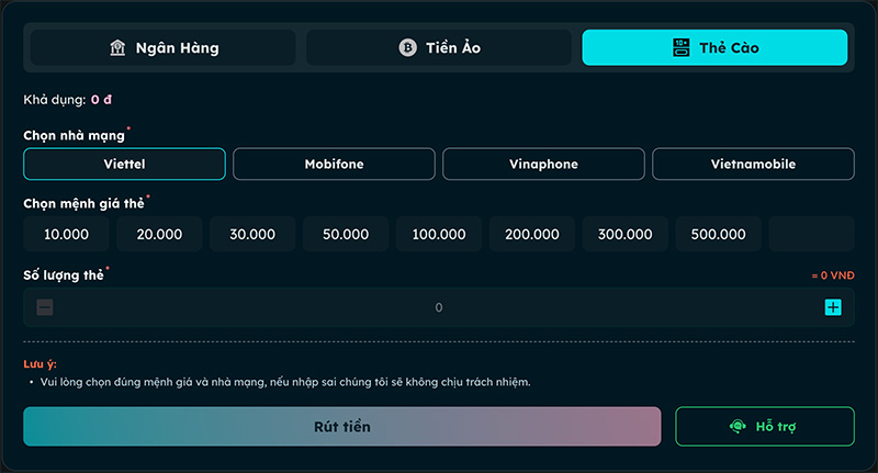 Rút tiền qua thẻ cào cũng là hình thức khá phổ biến tại Việt Nam